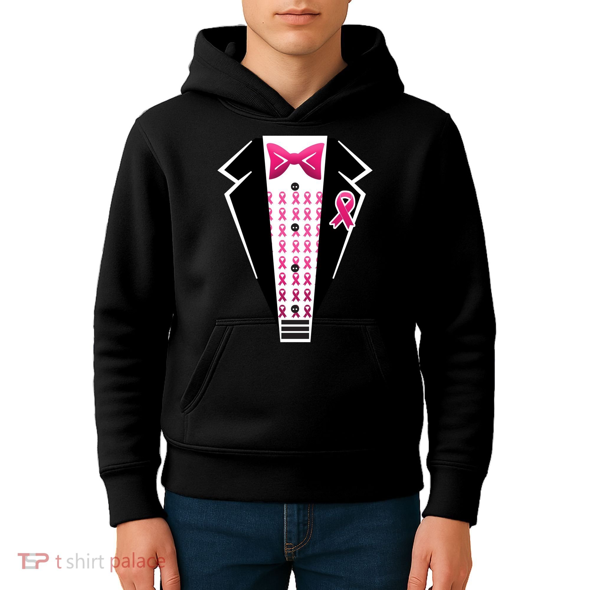 Breast Cancer Ribbon Tuxedo Kids Hoodie