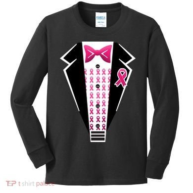Breast Cancer Ribbon Tuxedo Kids Long Sleeve Shirt