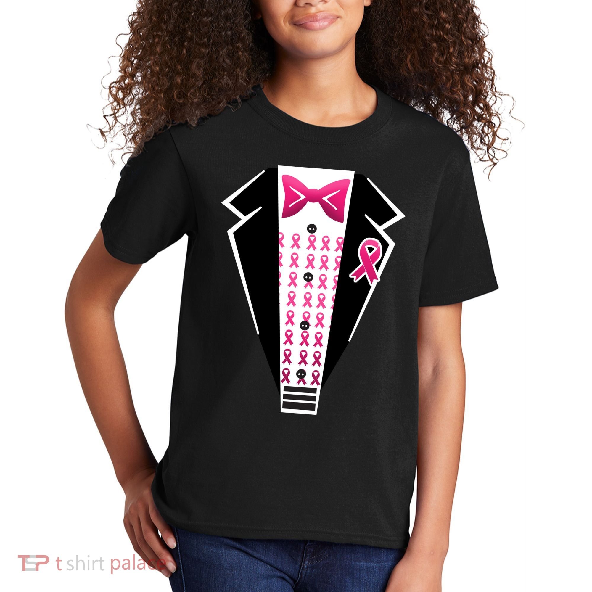 Breast Cancer Ribbon Tuxedo Kids T-Shirt