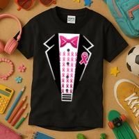 Breast Cancer Ribbon Tuxedo Kids T-Shirt thumb 3