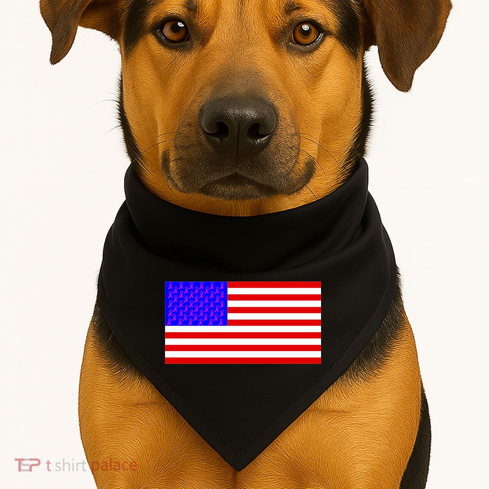 Breast Cancer Ribbons USA Flag USA-Made Doggie Bandana