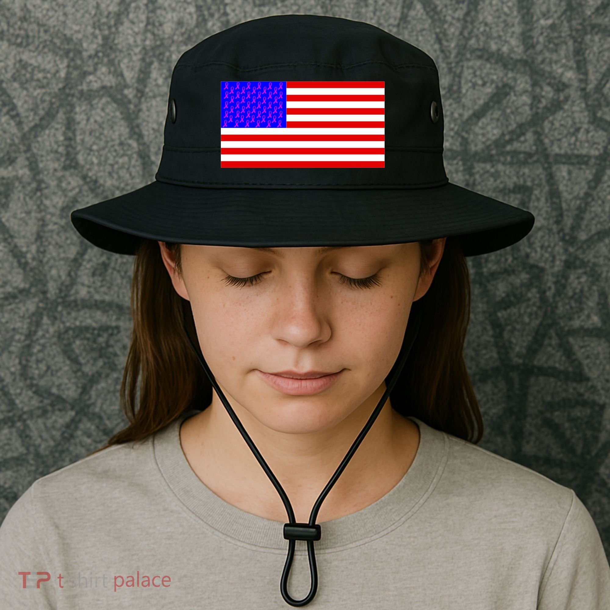 Breast Cancer Ribbons USA Flag Bucket Hat