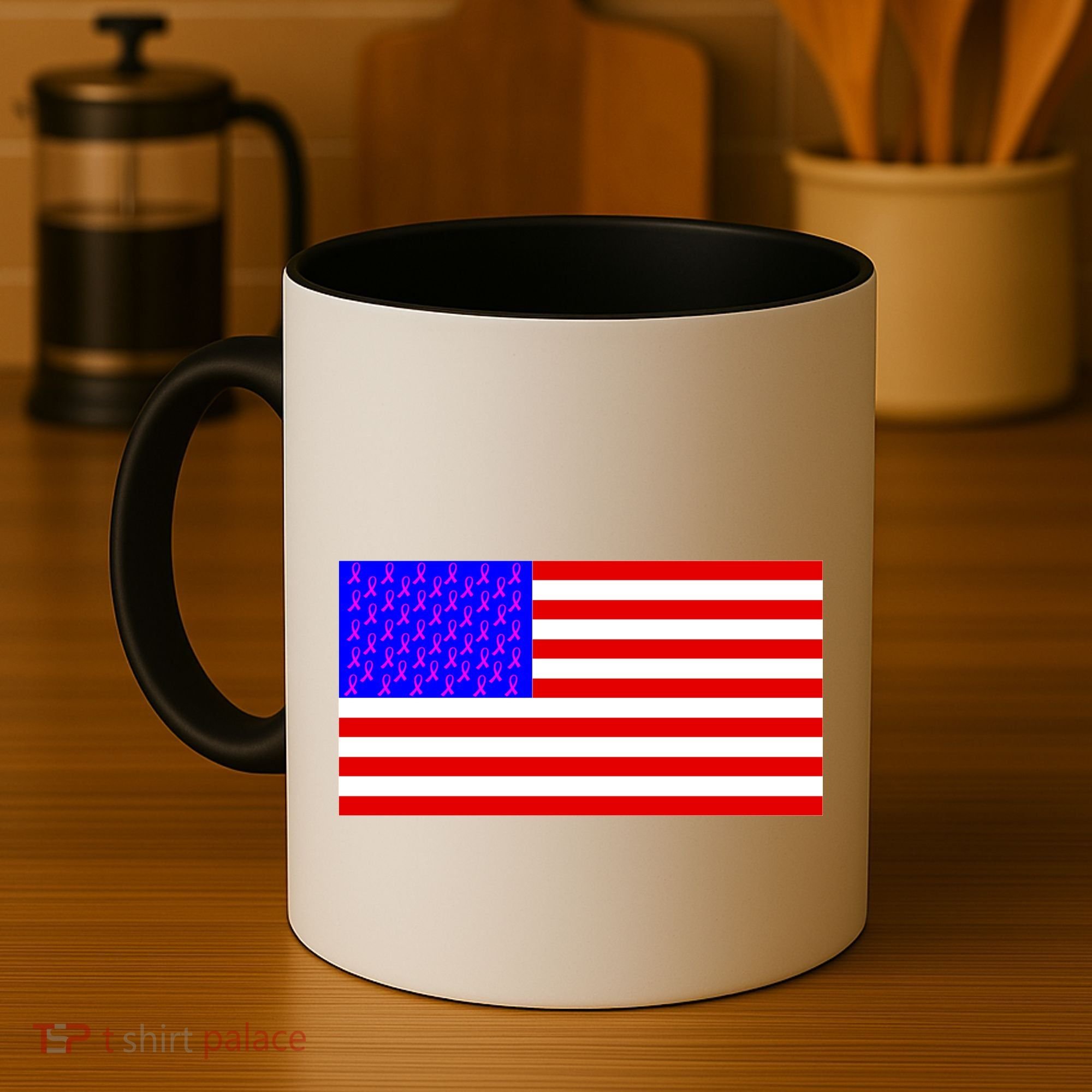 Breast Cancer Ribbons USA Flag Coffee Mug