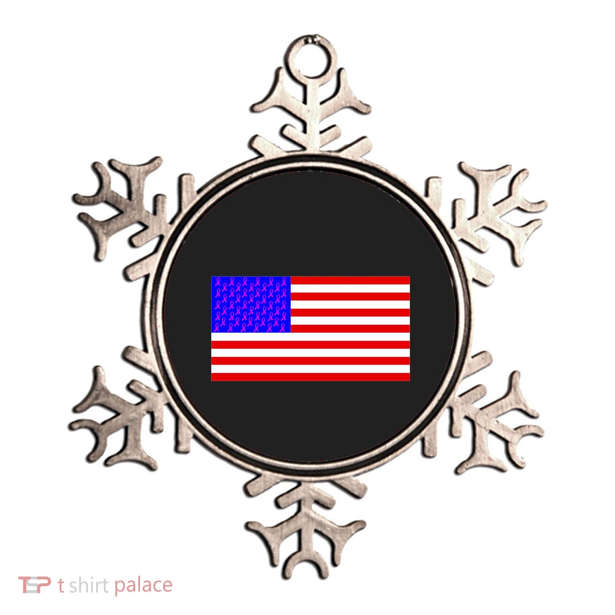 Breast Cancer Ribbons USA Flag Ornament