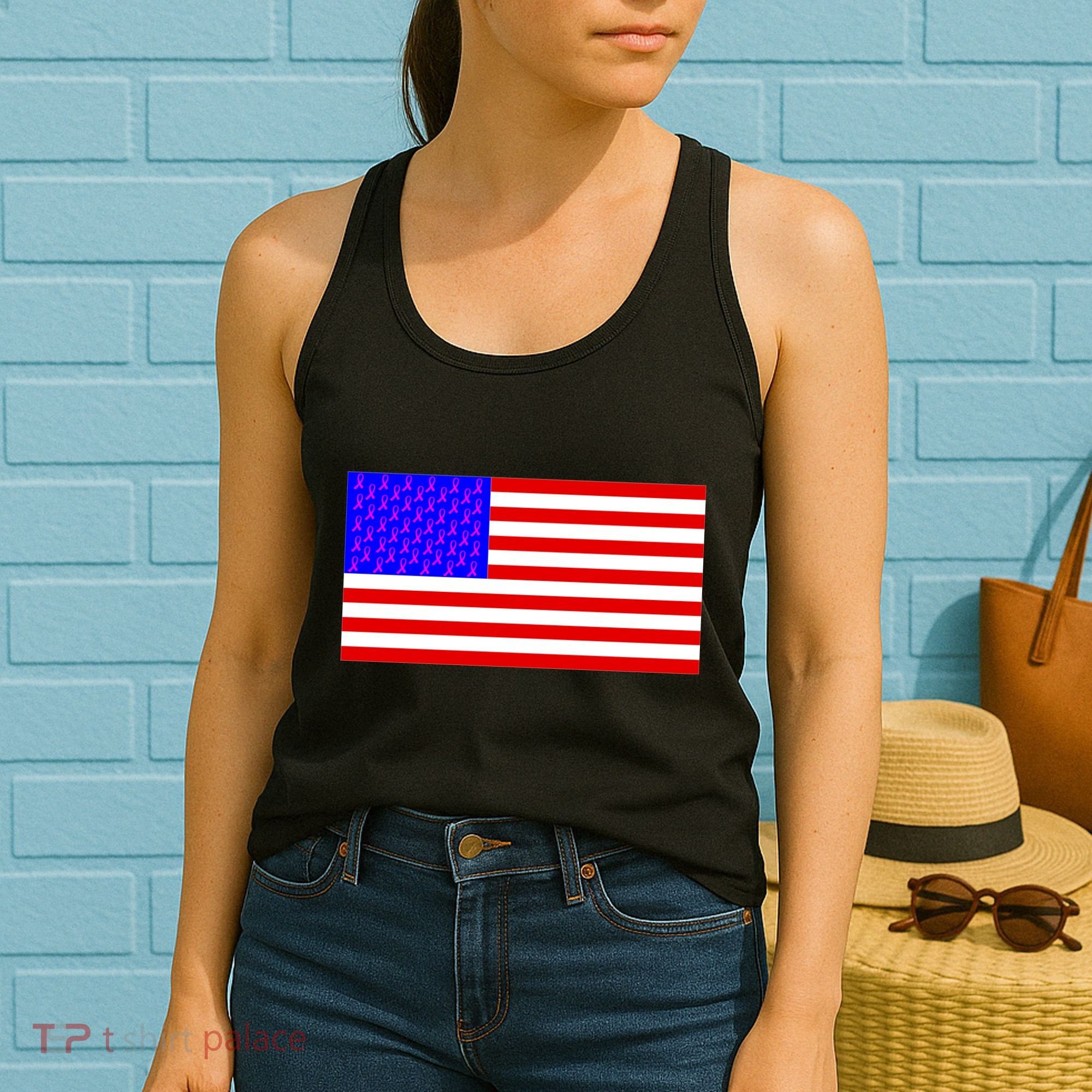 Breast Cancer Ribbons USA Flag Women's Tank Top