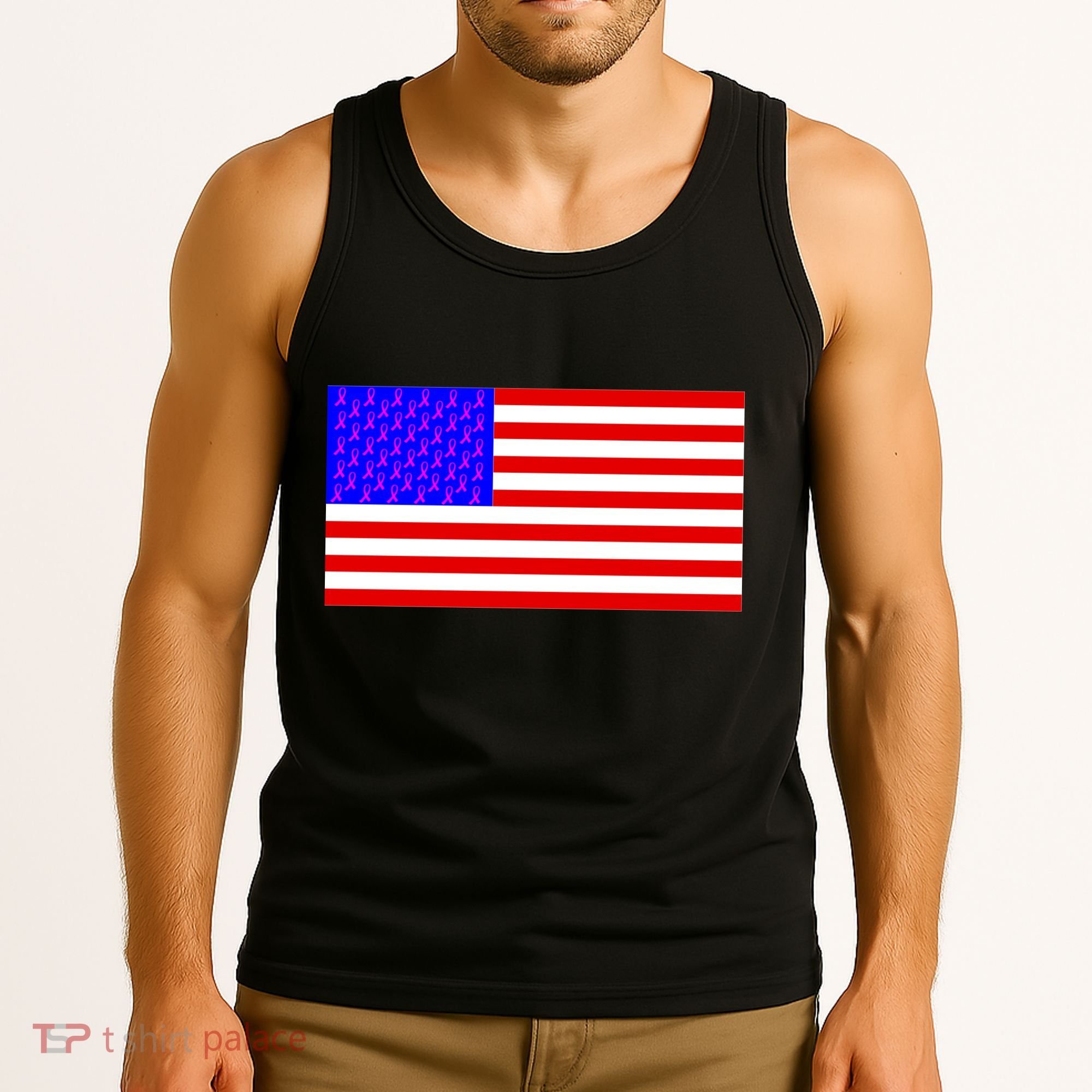 Breast Cancer Ribbons USA Flag Tank Top