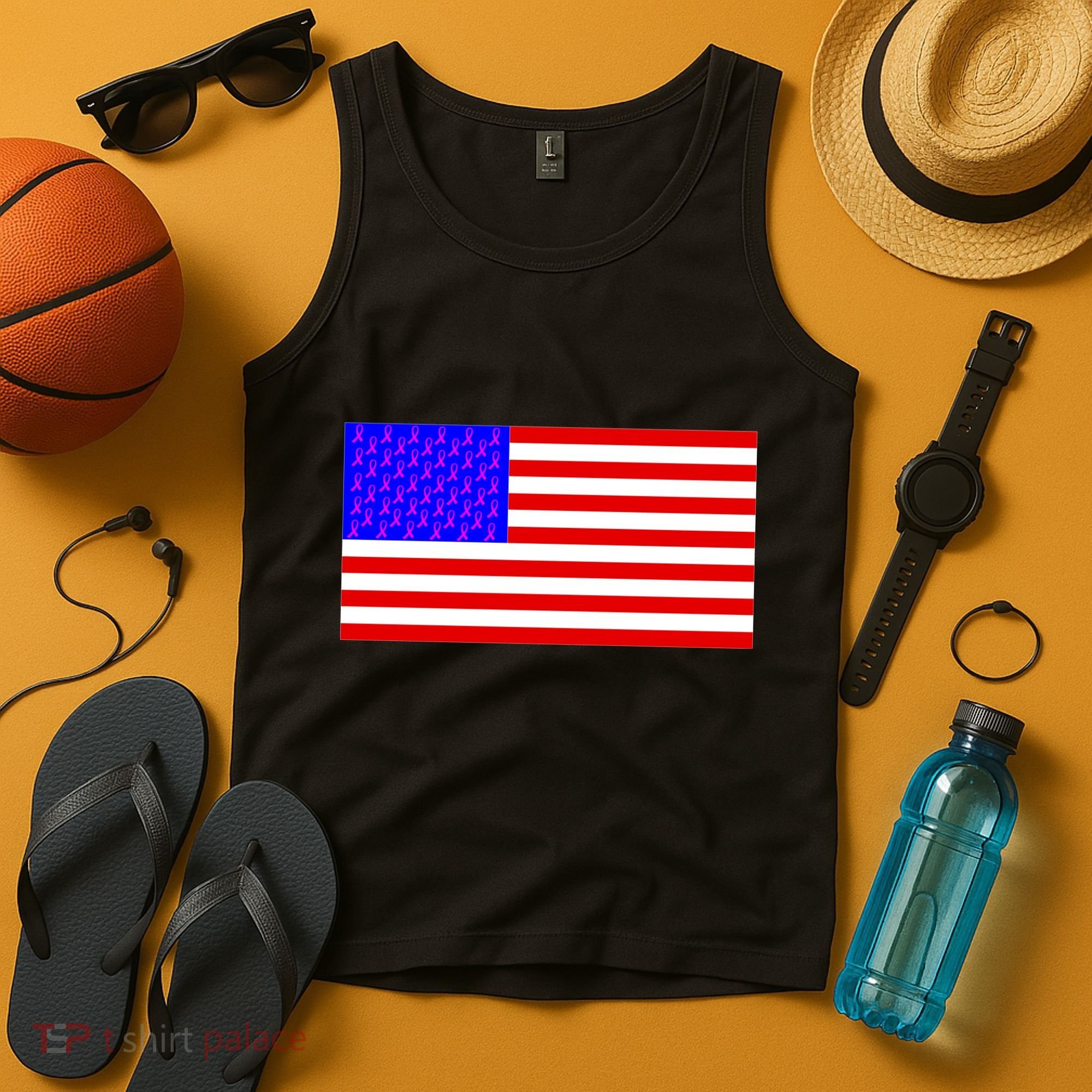 Breast Cancer Ribbons USA Flag Tank Top
