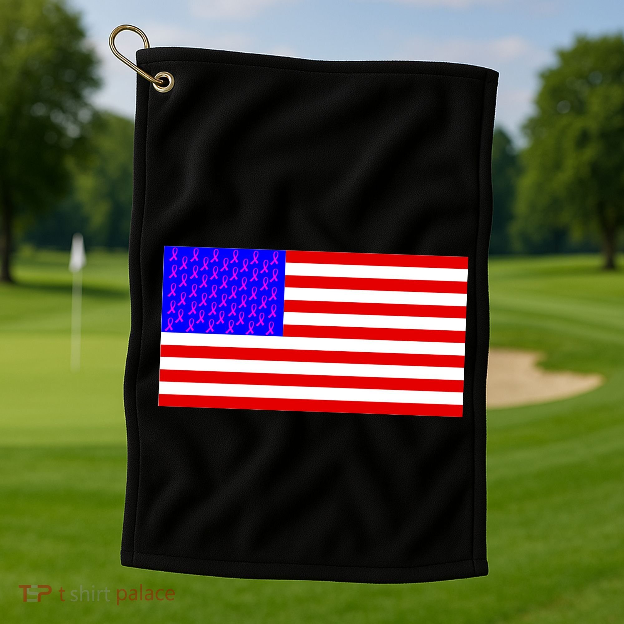 Breast Cancer Ribbons USA Flag Golf Towel
