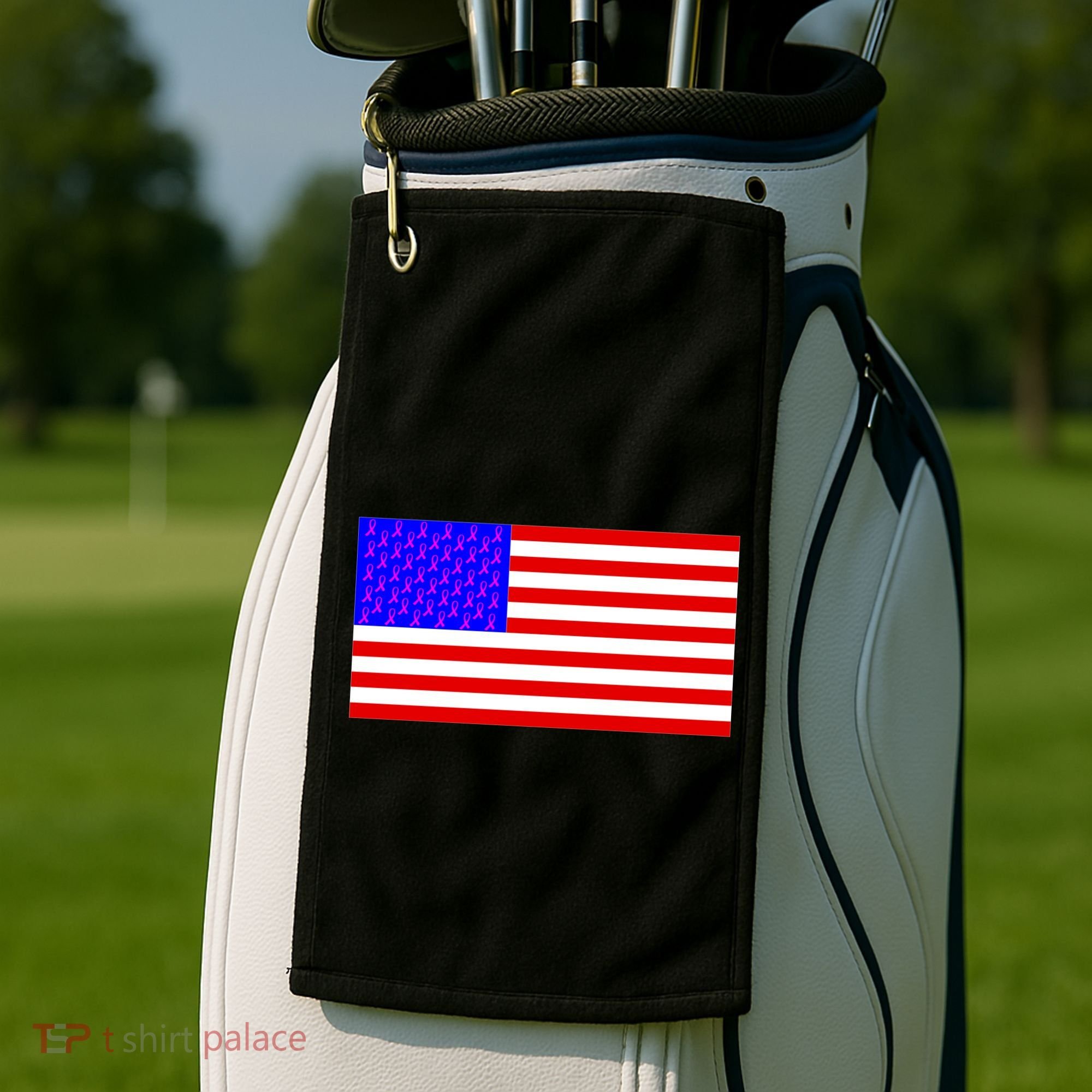 Breast Cancer Ribbons USA Flag Golf Towel