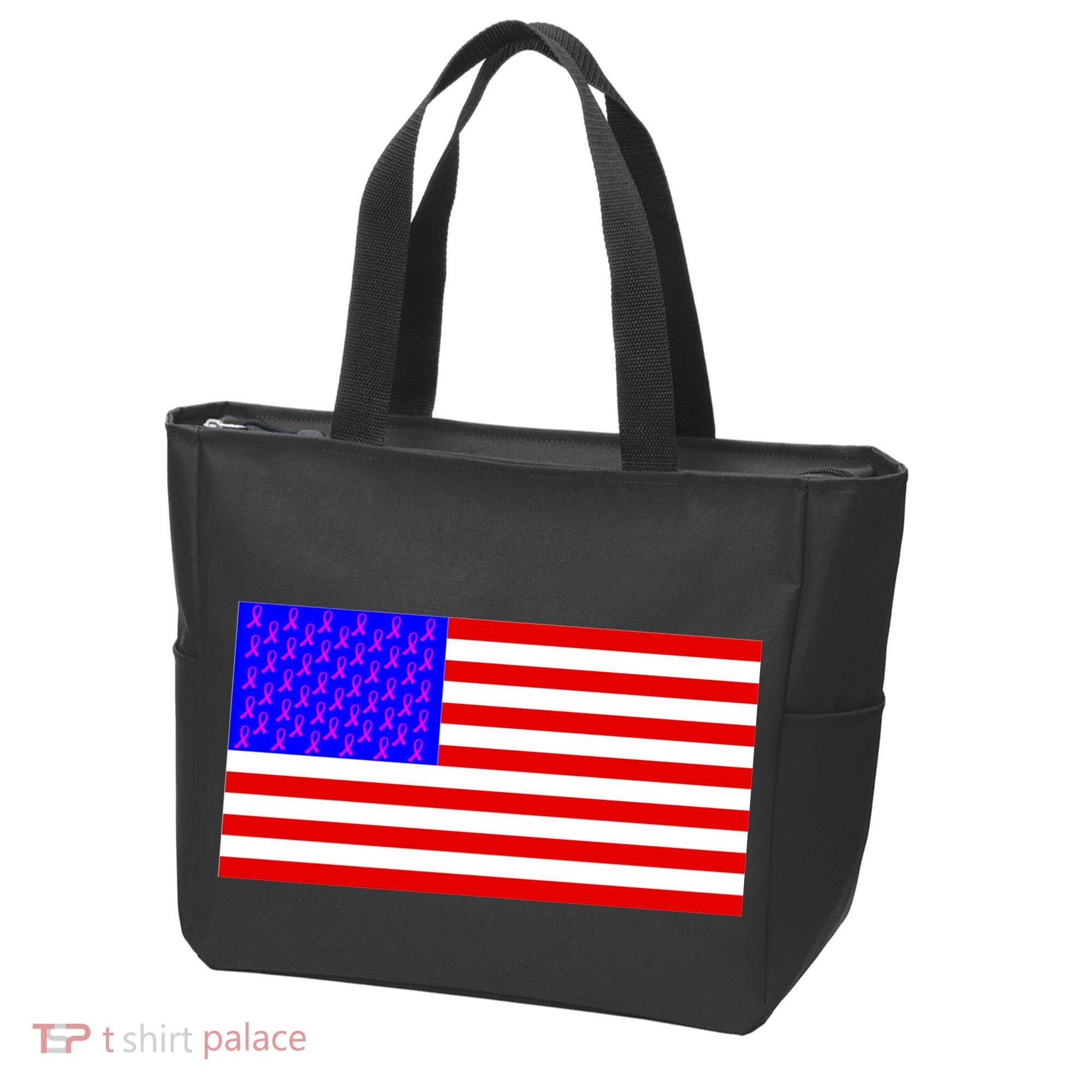 Breast Cancer Ribbons USA Flag Tote Bag