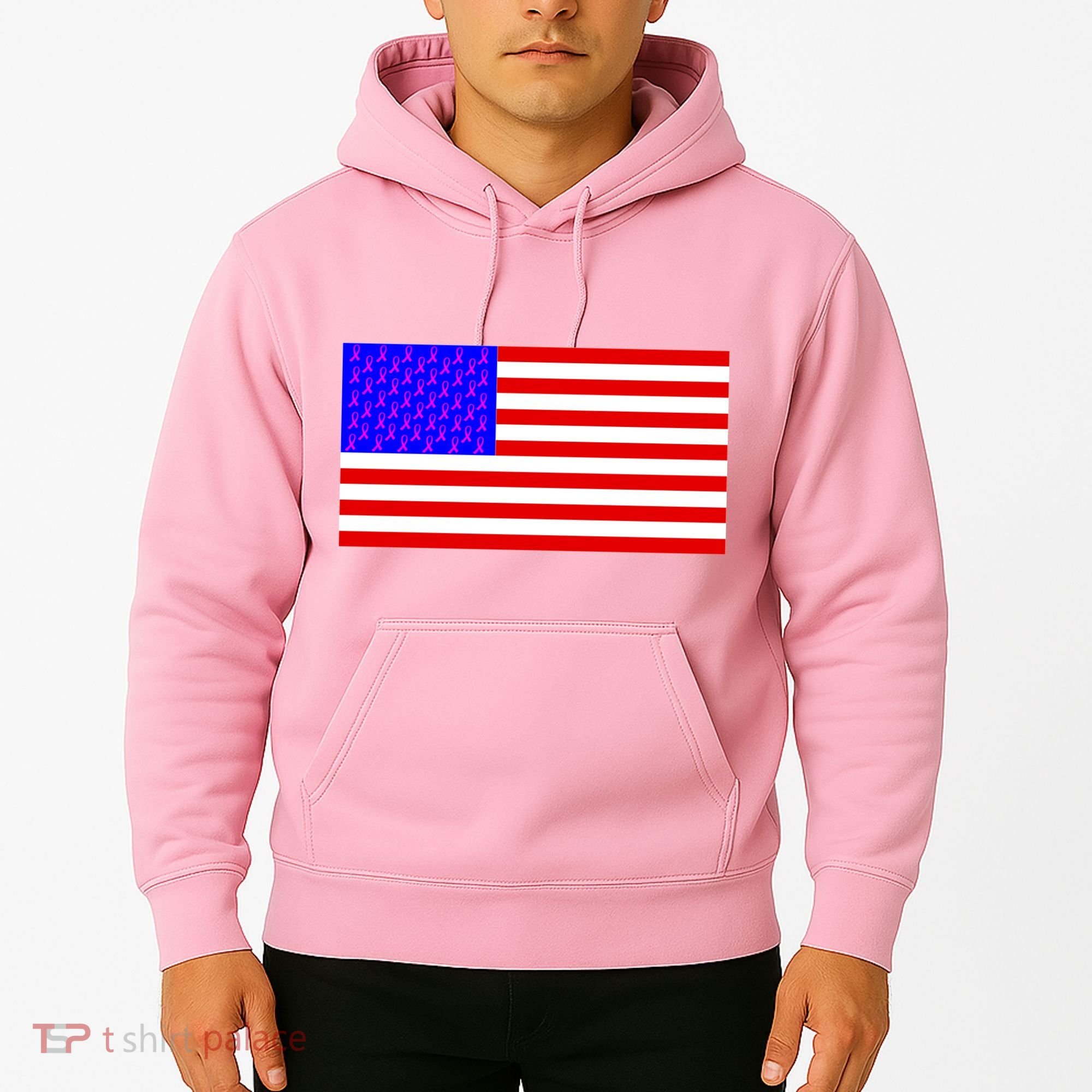 Breast Cancer Ribbons USA Flag Hoodie
