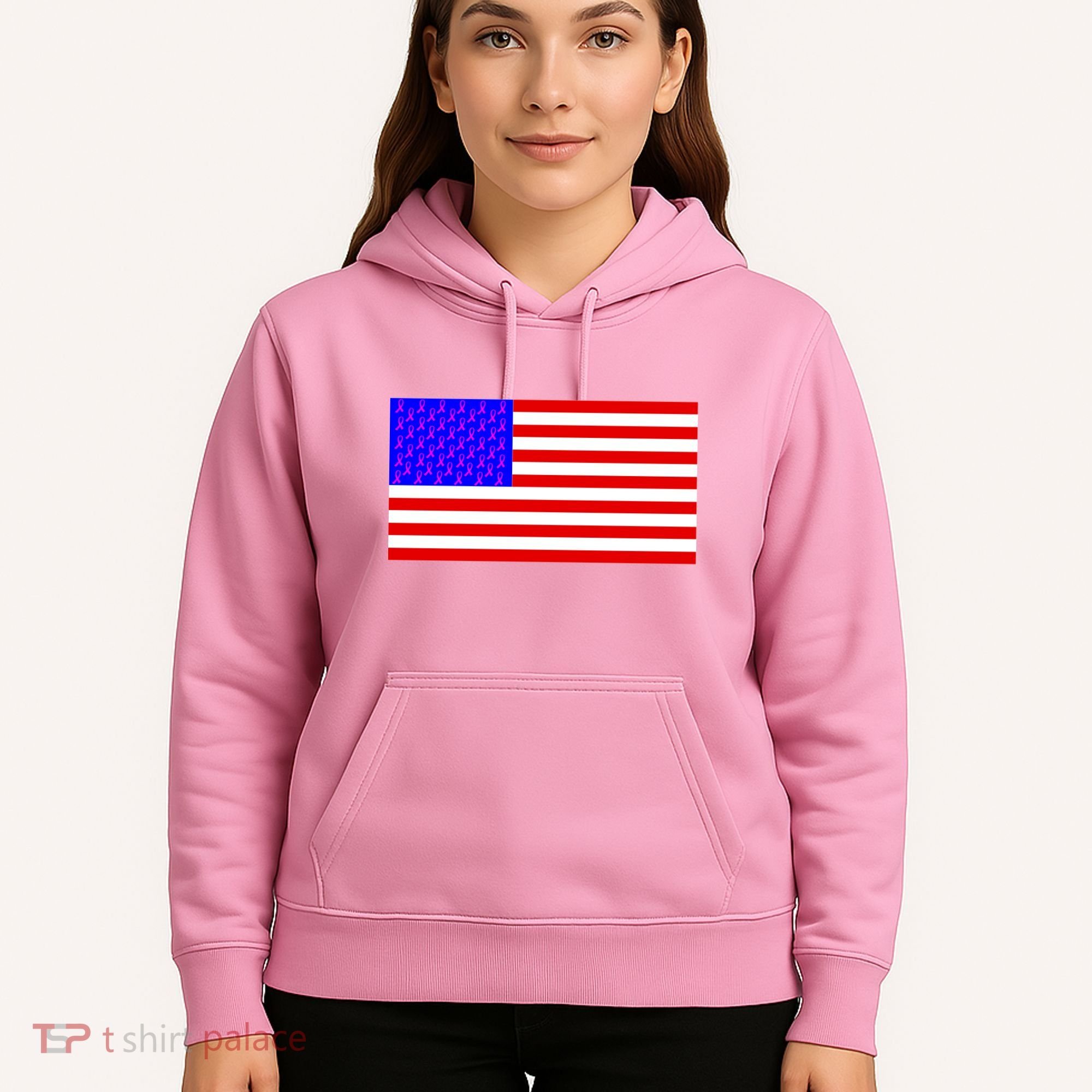 Breast Cancer Ribbons USA Flag Hoodie