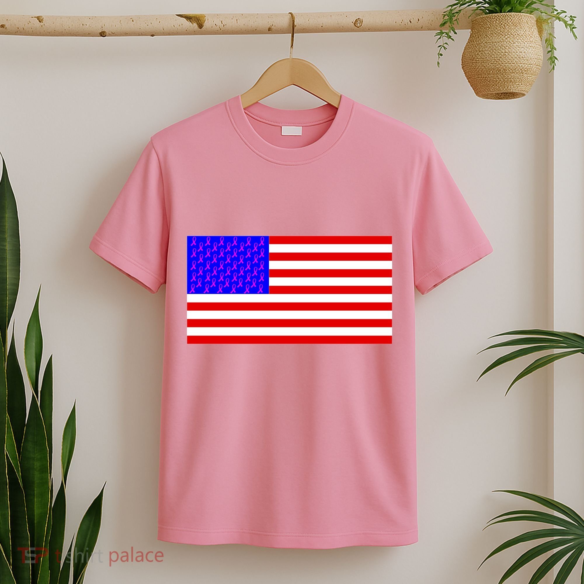 Breast Cancer Ribbons USA Flag T-Shirt