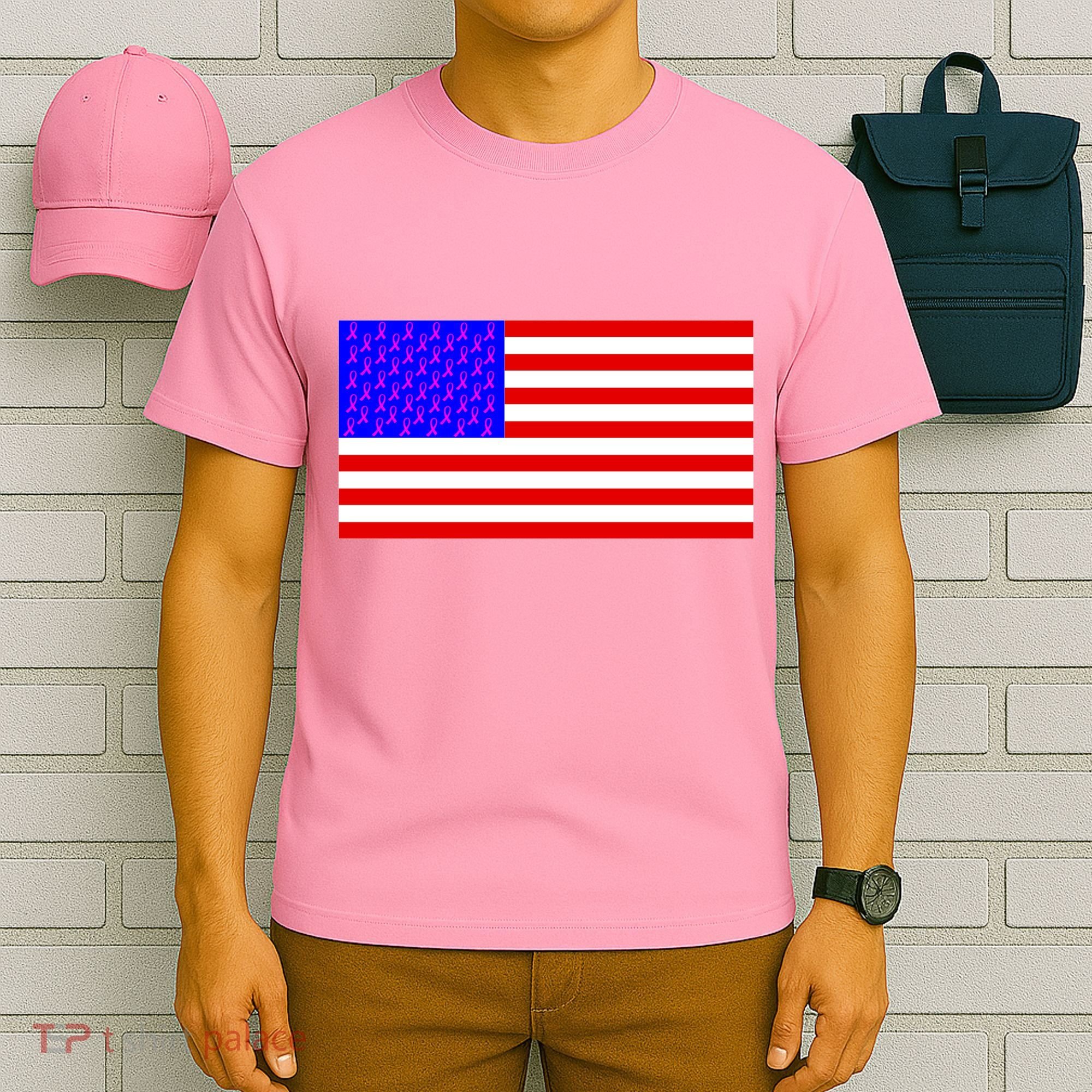 Breast Cancer Ribbons USA Flag T-Shirt