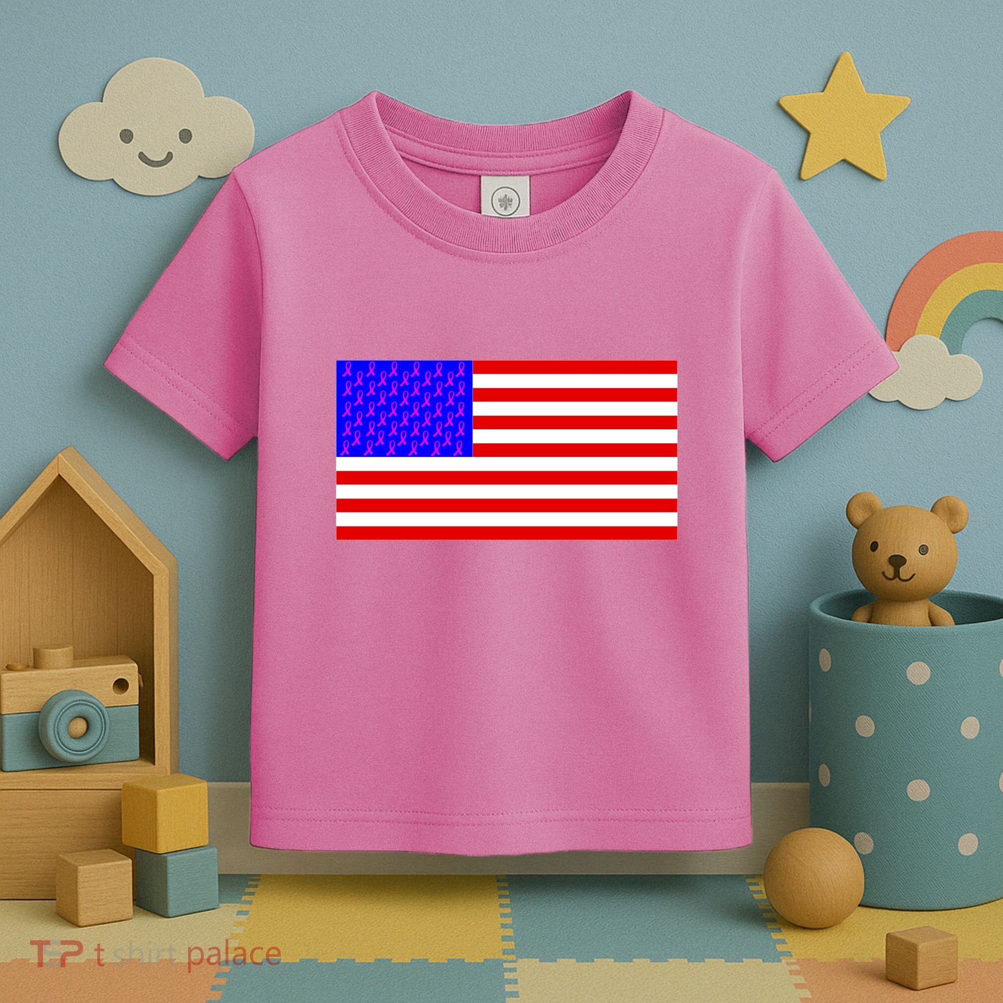 Breast Cancer Ribbons USA Flag Toddler T-Shirt