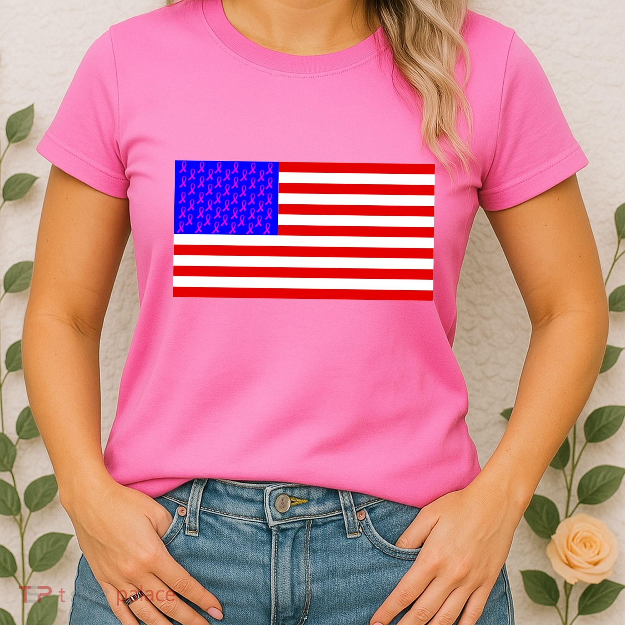 Breast Cancer Ribbons USA Flag Women's T-Shirt