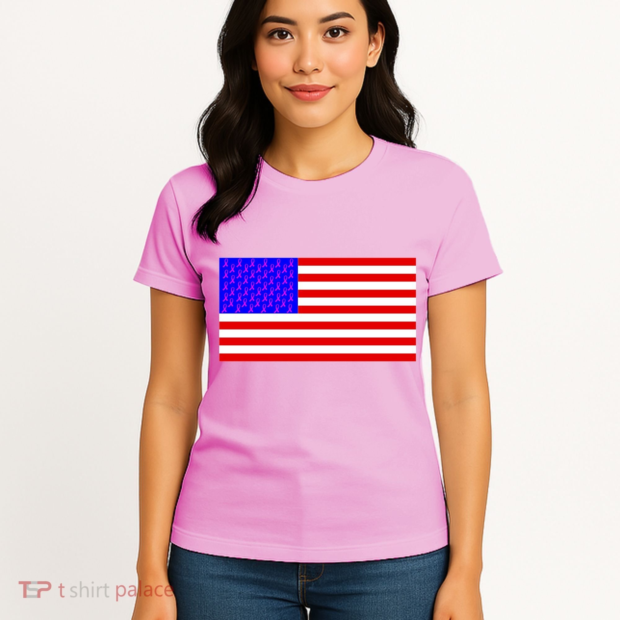 Breast Cancer Ribbons USA Flag Women's T-Shirt
