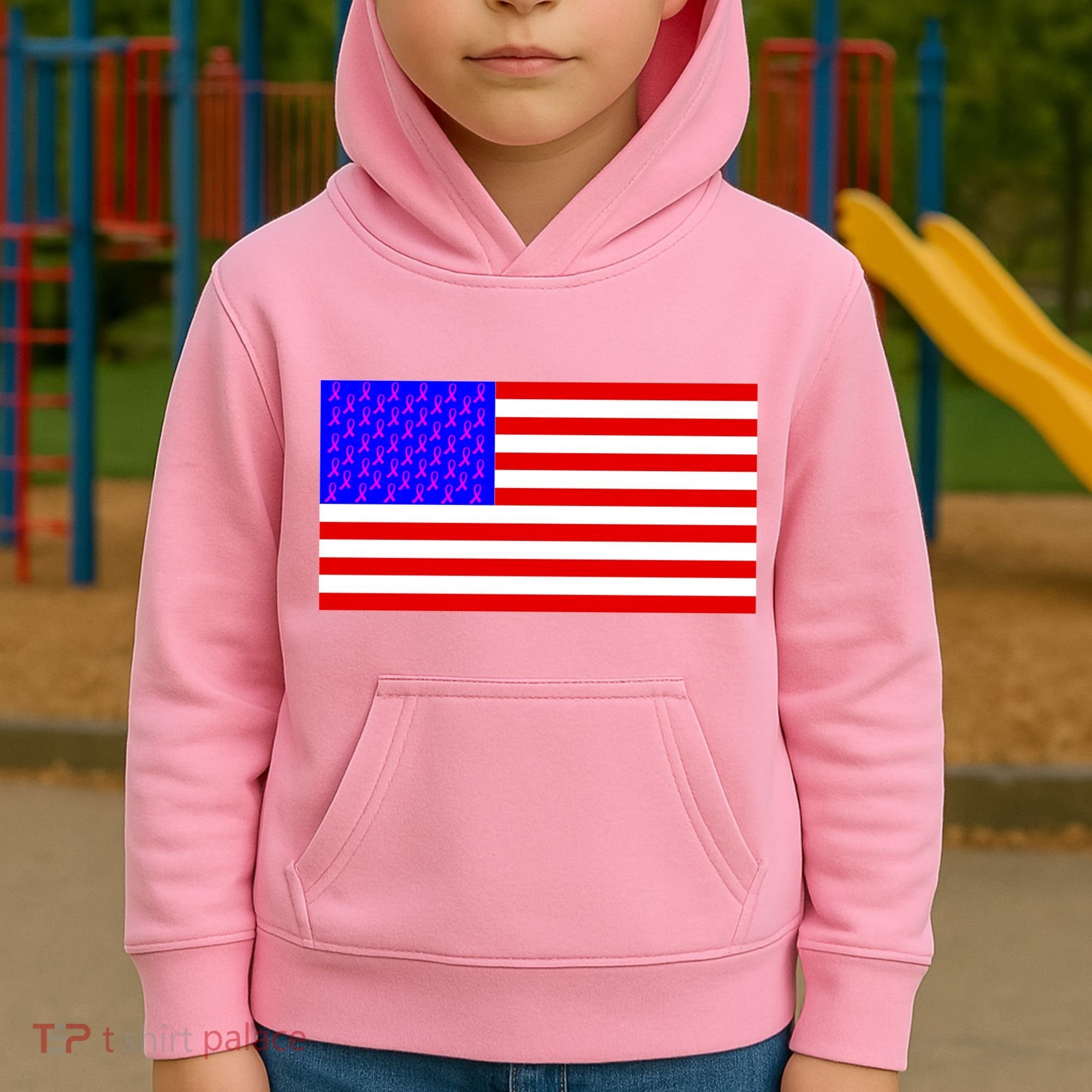 Breast Cancer Ribbons USA Flag Kids Hoodie