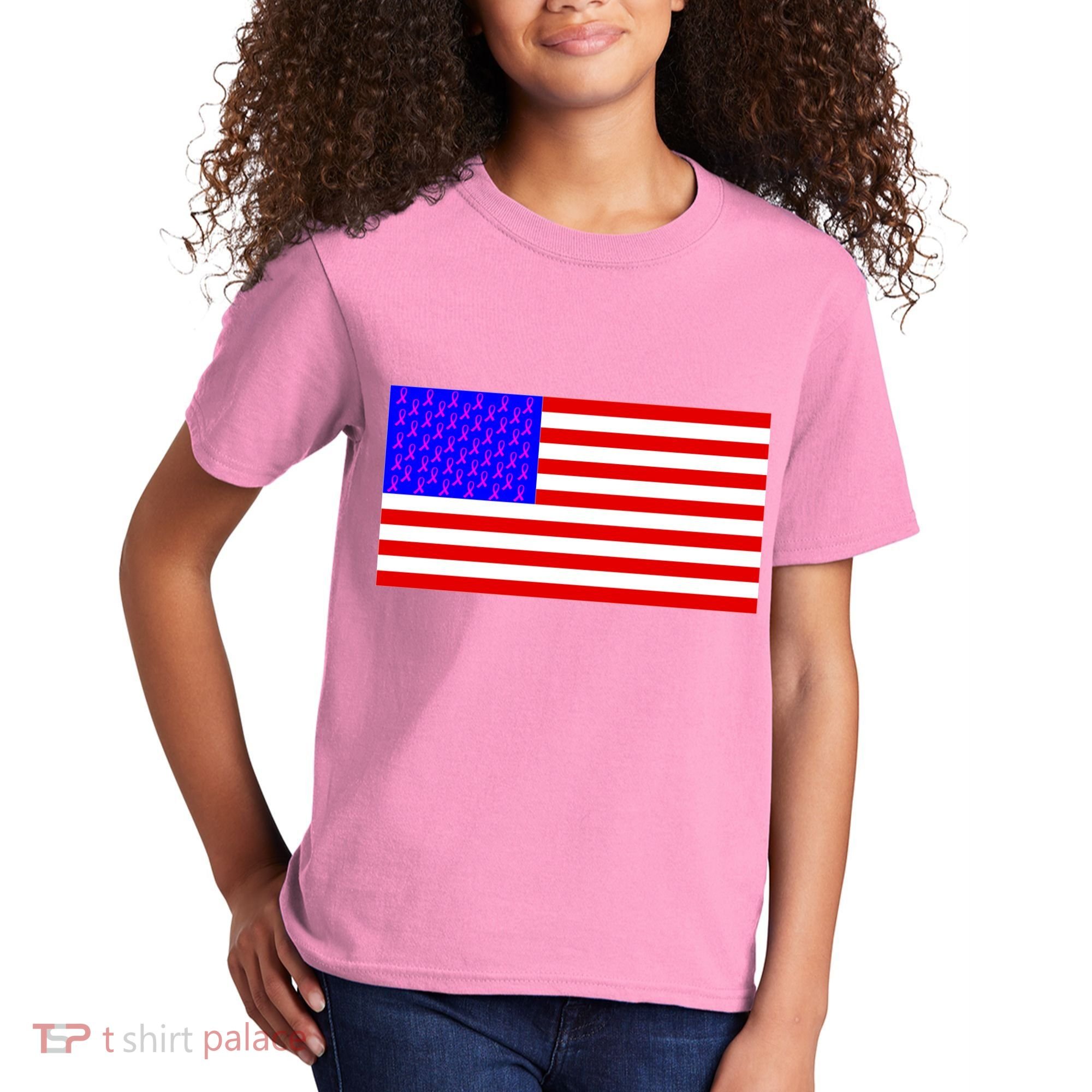Breast Cancer Ribbons USA Flag Kids T-Shirt