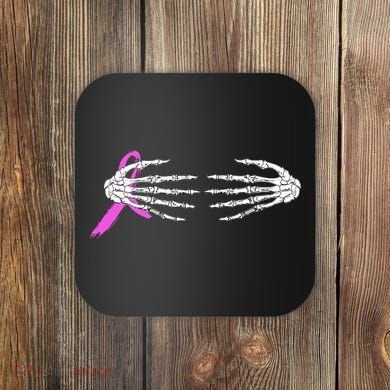 Breast Cancer Skeleton Hands Coaster