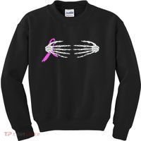 Breast Cancer Skeleton Hands Kids Sweatshirt thumb 0
