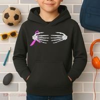 Breast Cancer Skeleton Hands Kids Hoodie thumb 2