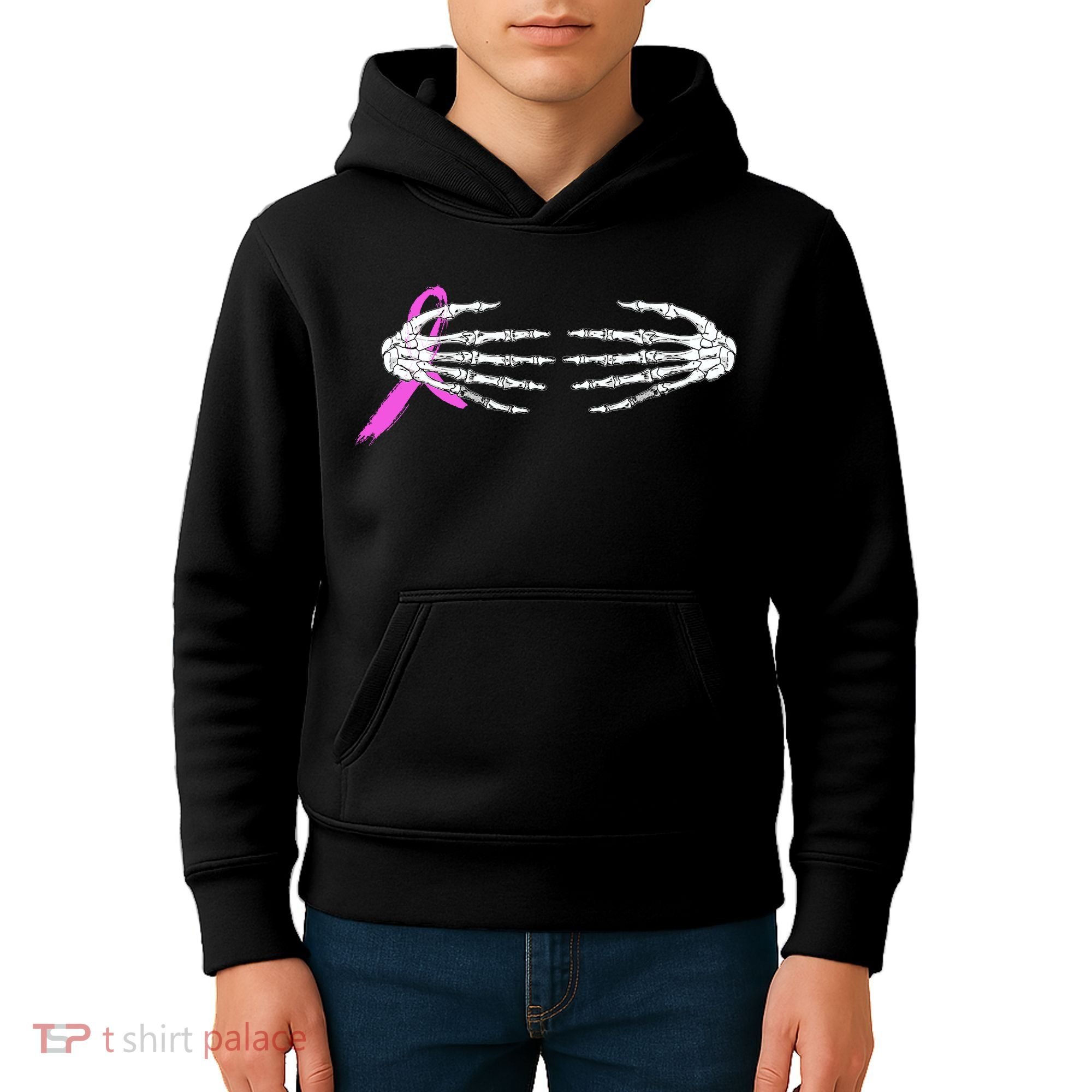 Breast Cancer Skeleton Hands Kids Hoodie