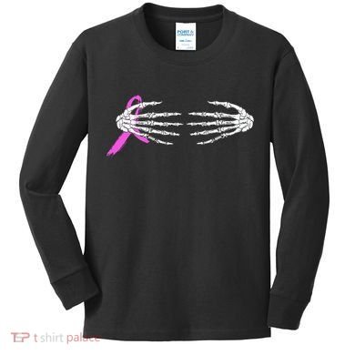 Breast Cancer Skeleton Hands Kids Long Sleeve Shirt