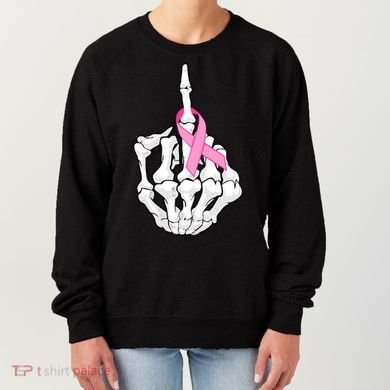 Breast Cancer Skeleton Middle Finger Ribbon Women's Sweatshirt