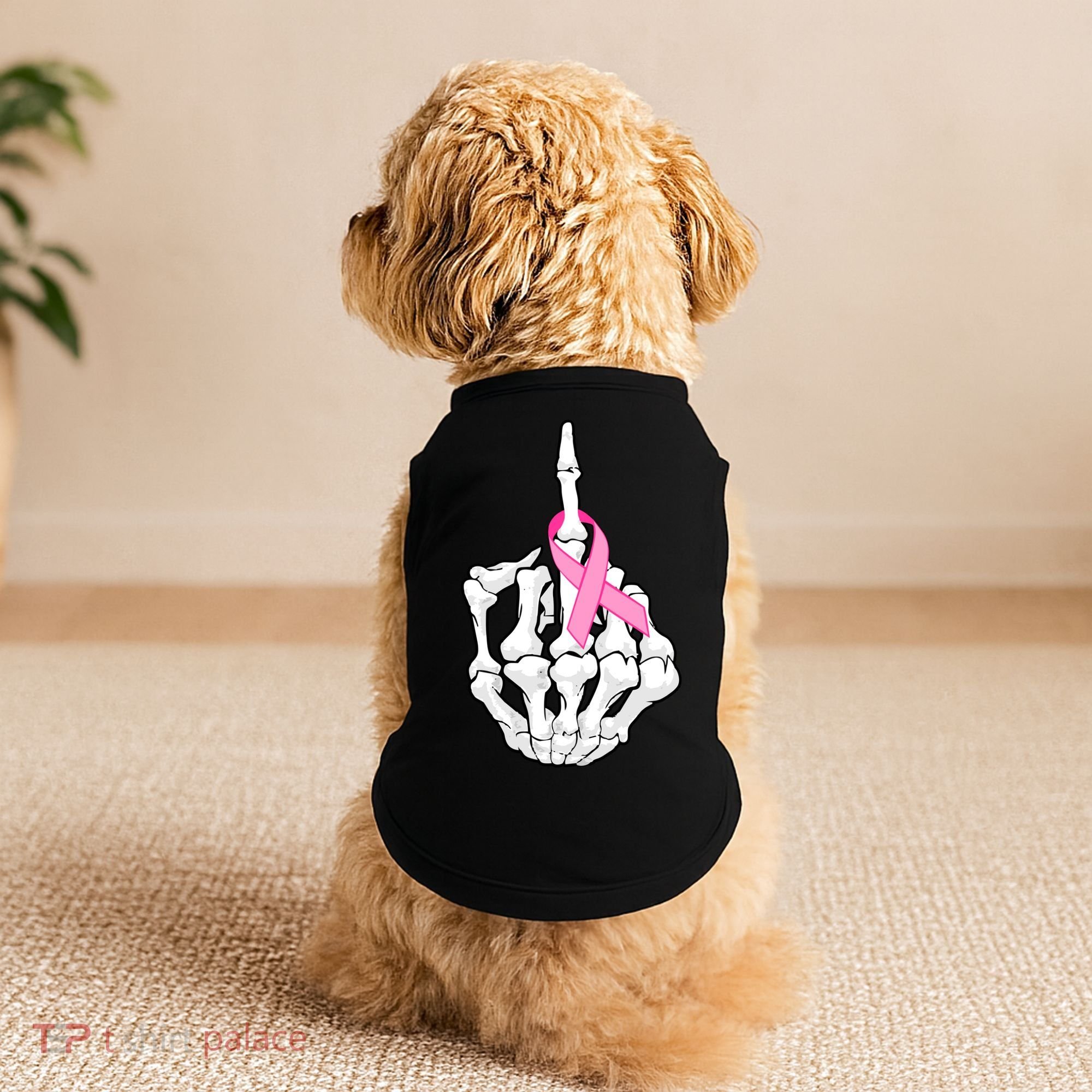Breast Cancer Skeleton Middle Finger Ribbon Doggie Tank