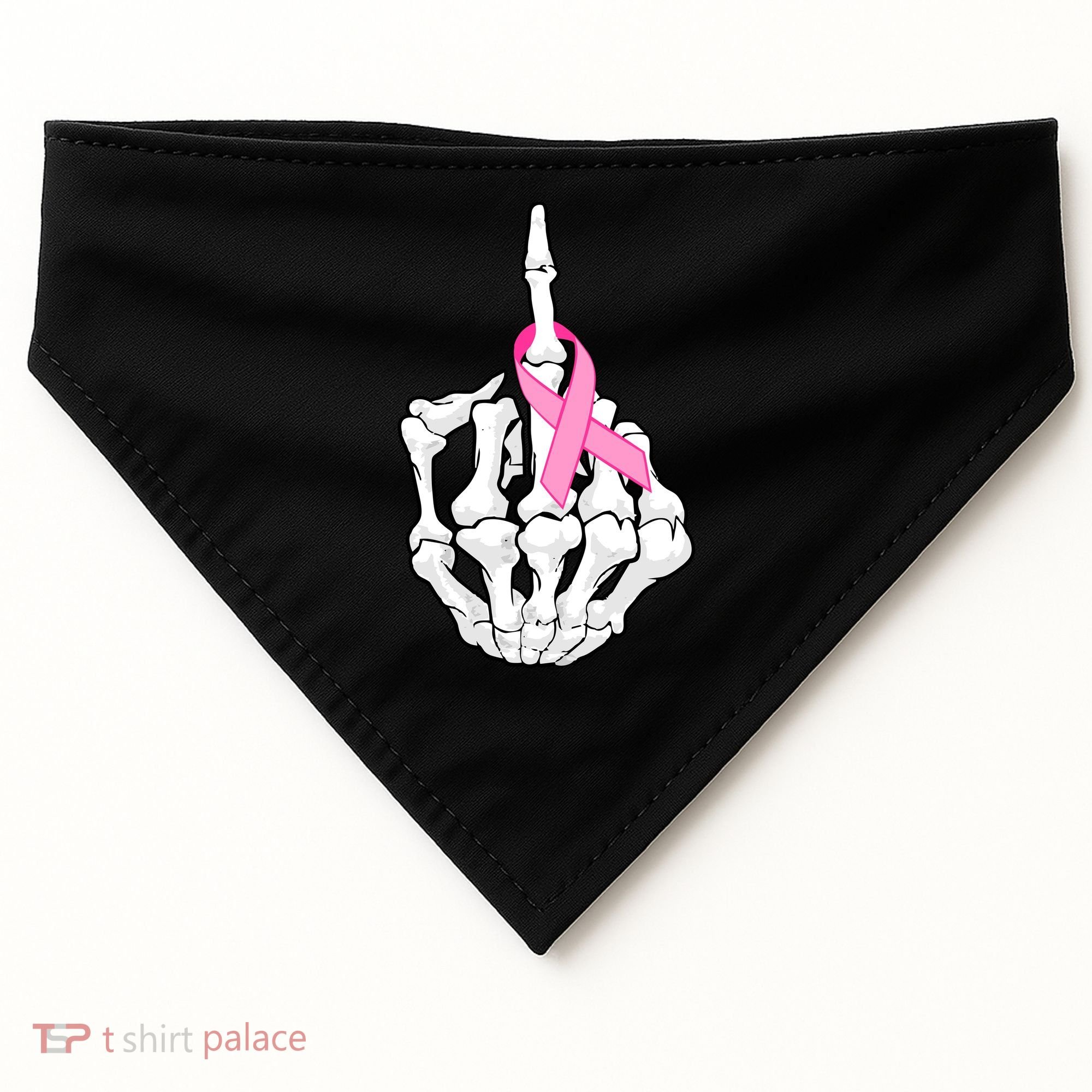 Breast Cancer Skeleton Middle Finger Ribbon USA-Made Doggie Bandana
