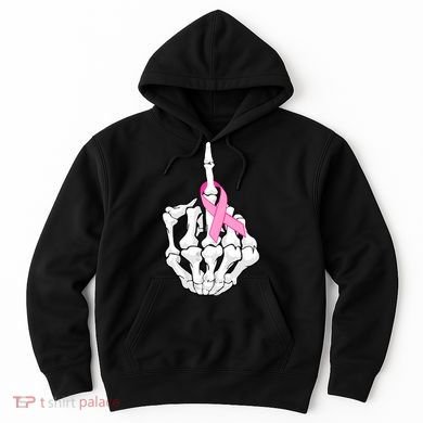 Breast Cancer Skeleton Middle Finger Ribbon Hoodie