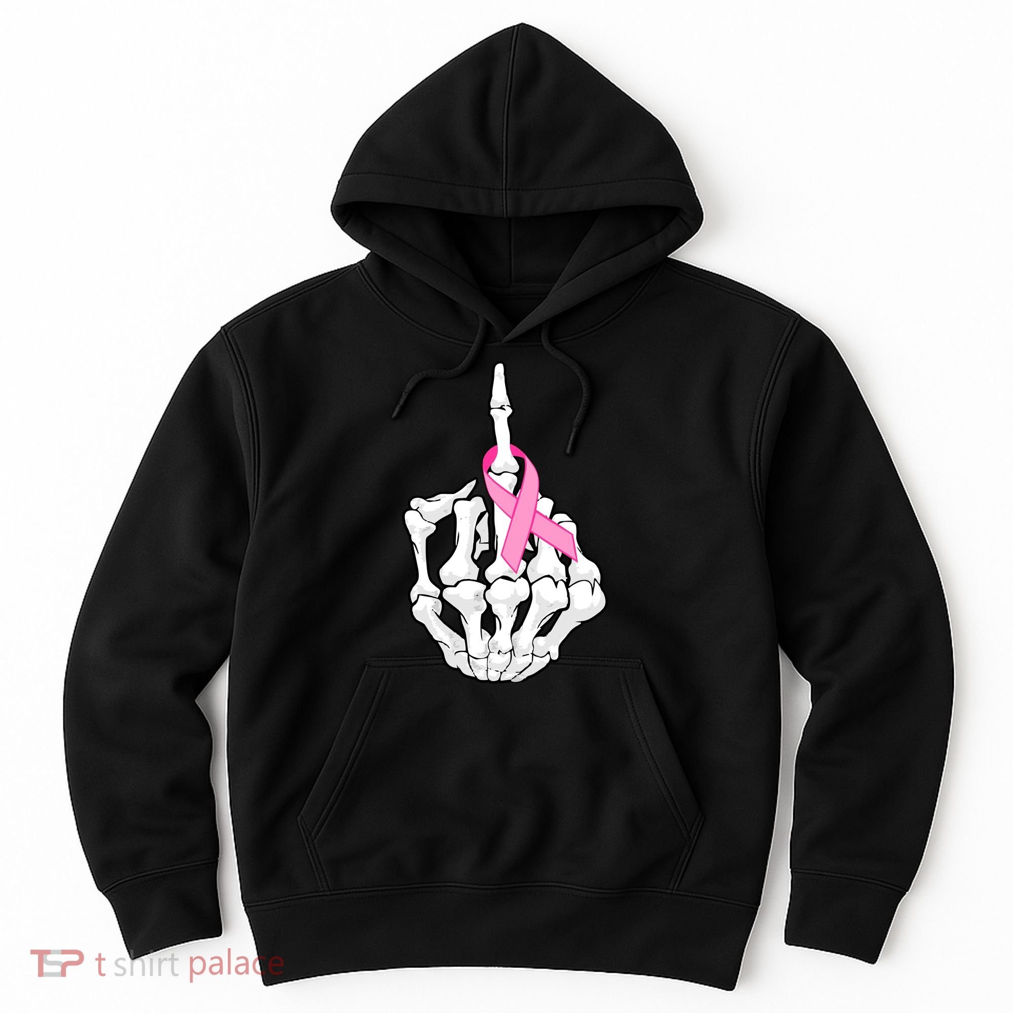 Breast Cancer Skeleton Middle Finger Ribbon Hoodie