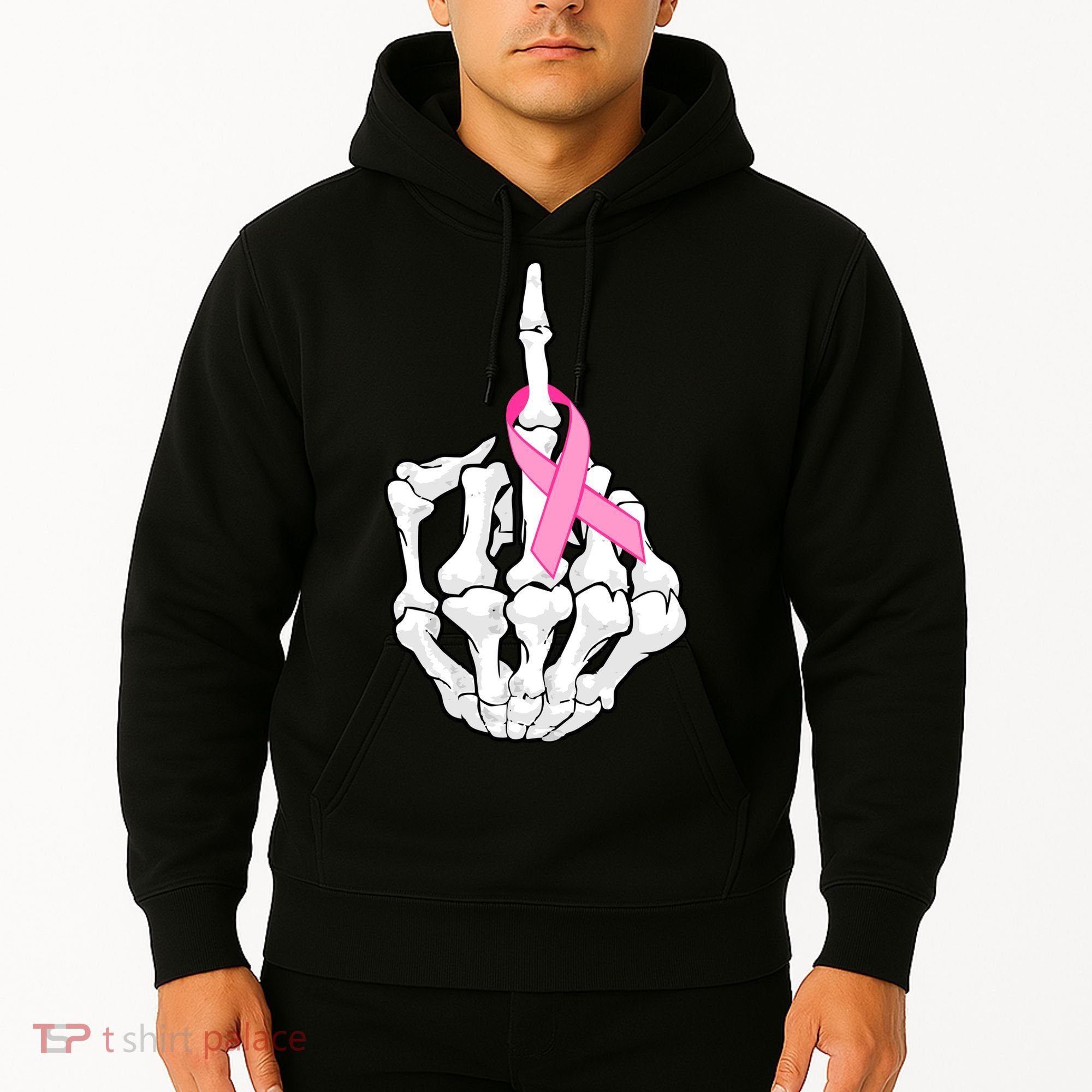 Breast Cancer Skeleton Middle Finger Ribbon Hoodie
