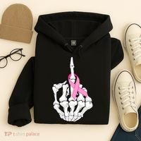 Breast Cancer Skeleton Middle Finger Ribbon Hoodie thumb 4