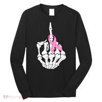 Breast Cancer Skeleton Middle Finger Ribbon Long Sleeve Shirt thumb 0