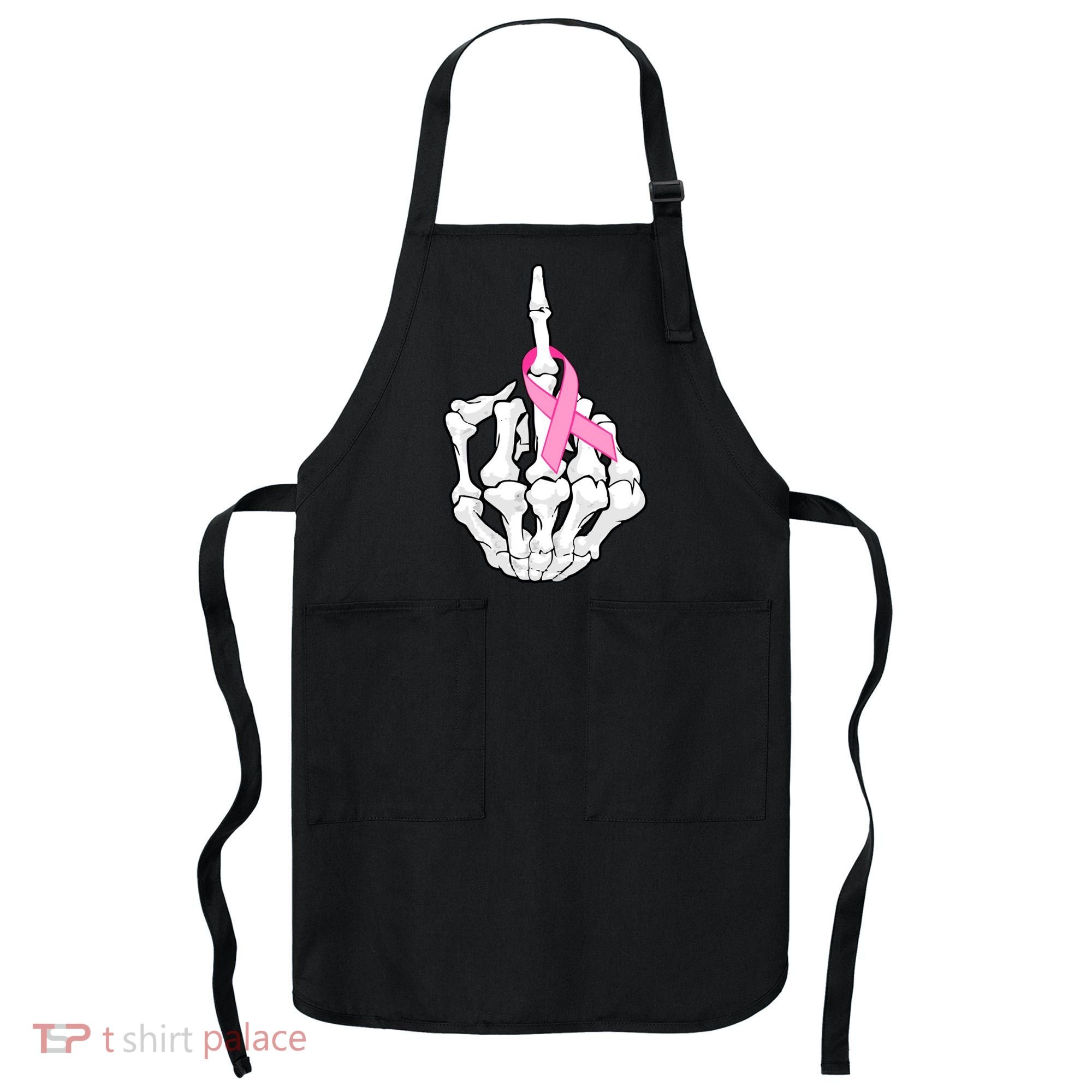 Breast Cancer Skeleton Middle Finger Ribbon Apron