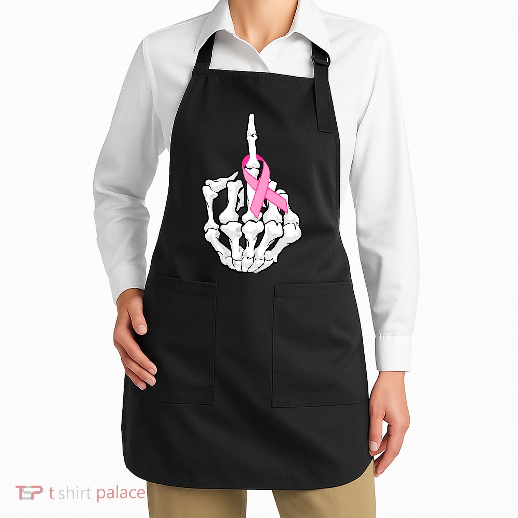 Breast Cancer Skeleton Middle Finger Ribbon Apron