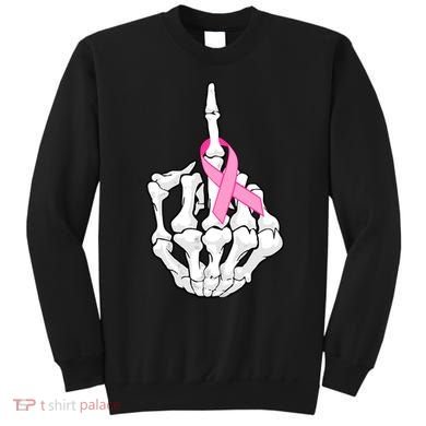 Breast Cancer Skeleton Middle Finger Ribbon Sweatshirt