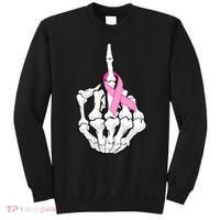 Breast Cancer Skeleton Middle Finger Ribbon Sweatshirt thumb 0