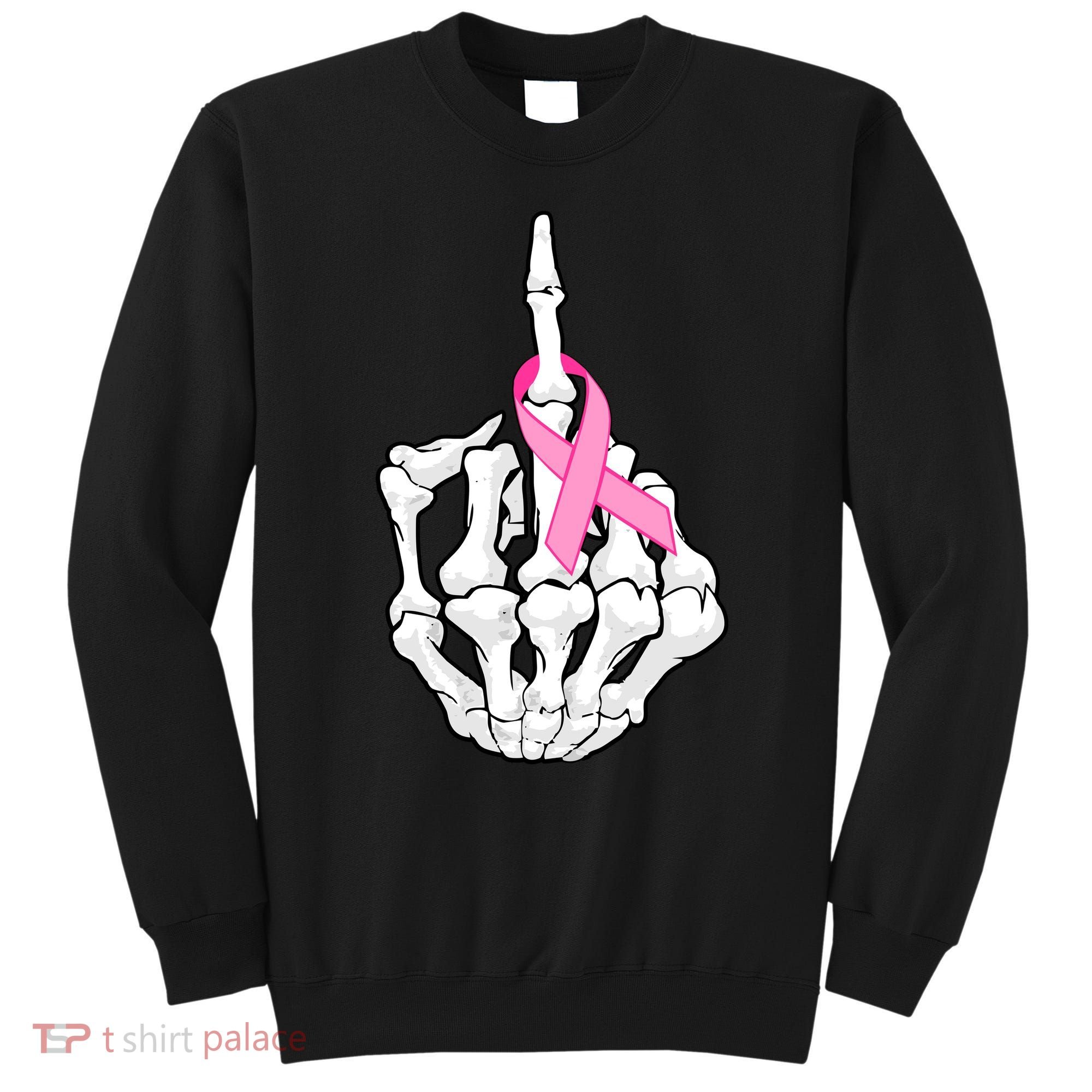 Breast Cancer Skeleton Middle Finger Ribbon Sweatshirt