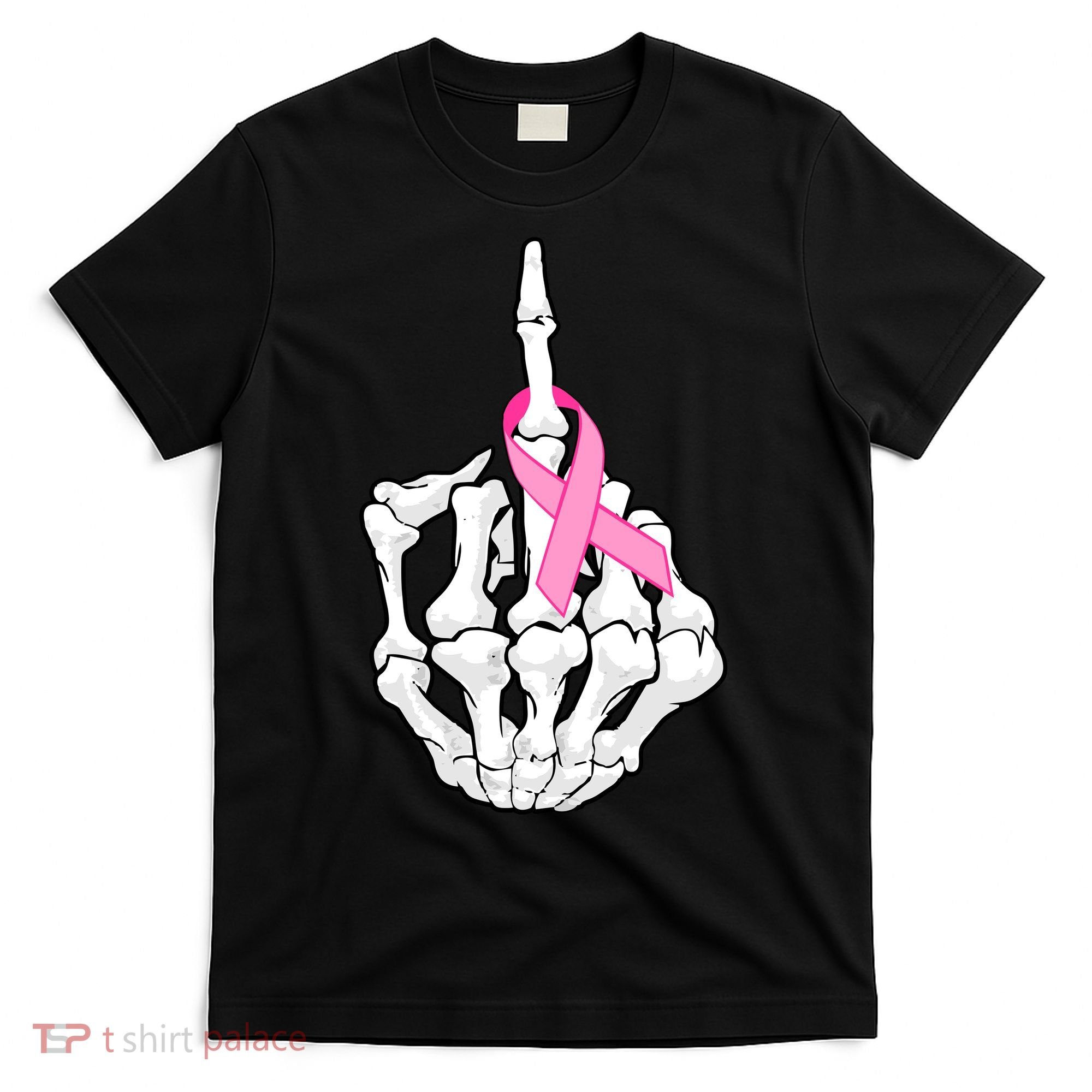 Breast Cancer Skeleton Middle Finger Ribbon T-Shirt