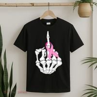 Breast Cancer Skeleton Middle Finger Ribbon T-Shirt thumb 2