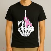 Breast Cancer Skeleton Middle Finger Ribbon T-Shirt thumb 3