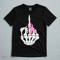Breast Cancer Skeleton Middle Finger Ribbon T-Shirt thumb 5