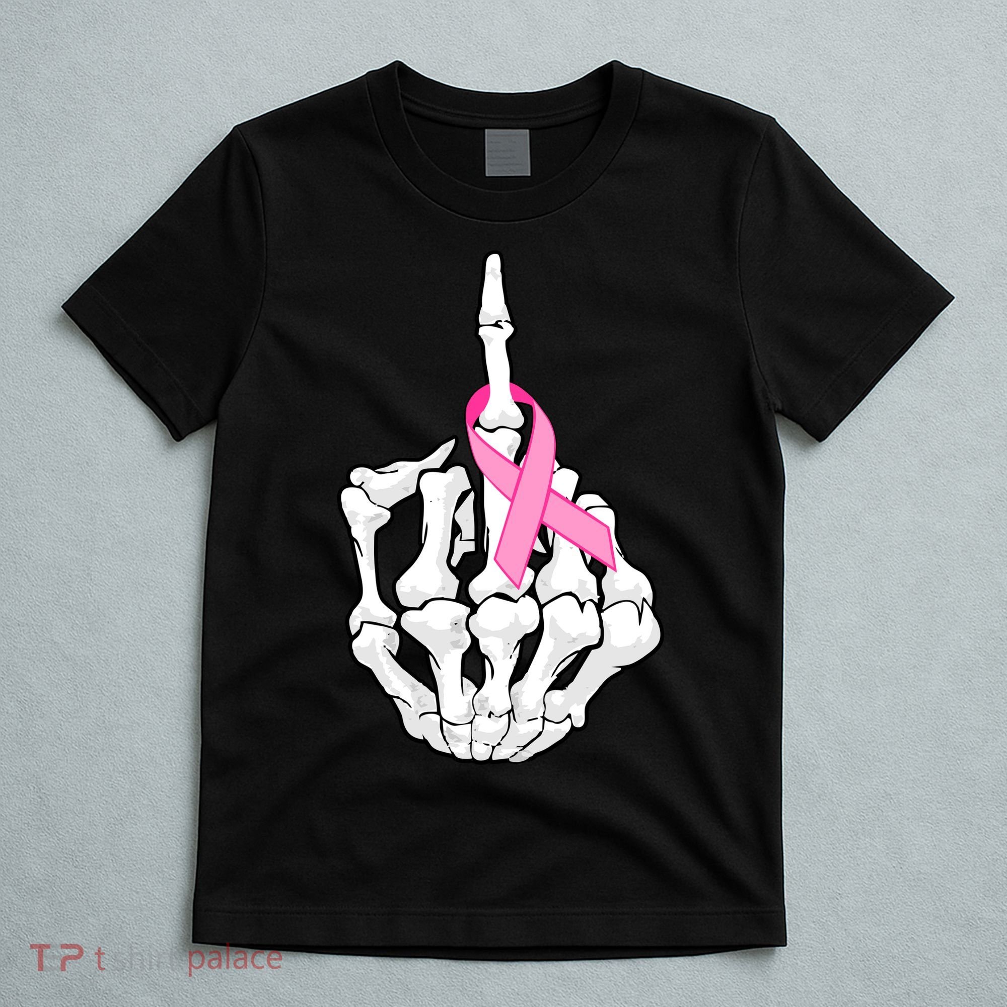 Breast Cancer Skeleton Middle Finger Ribbon T-Shirt