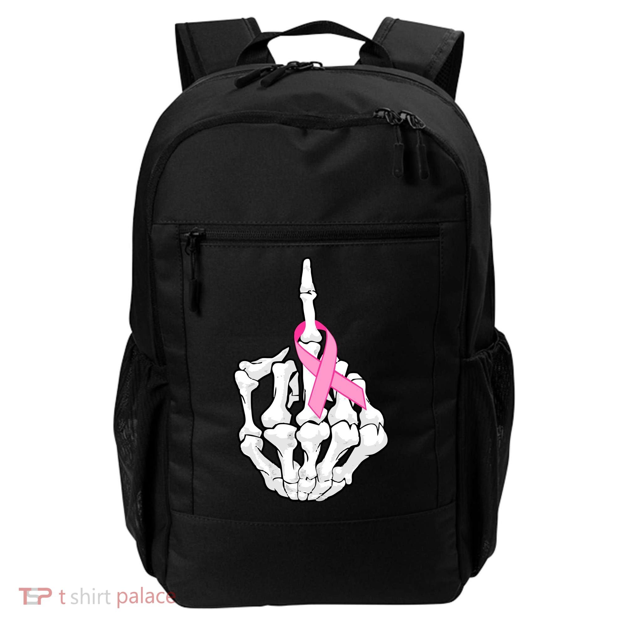 Breast Cancer Skeleton Middle Finger Ribbon Backpack
