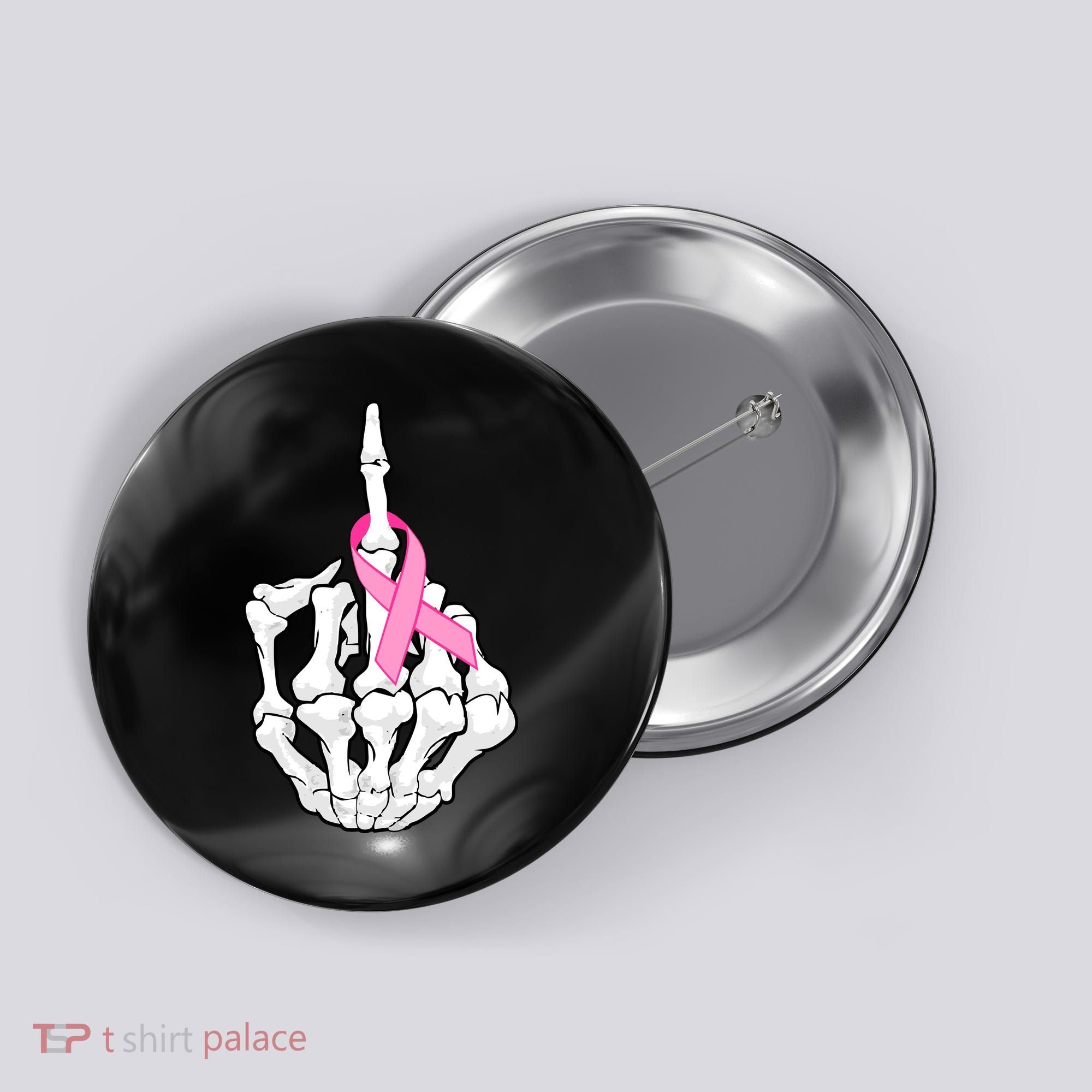 Breast Cancer Skeleton Middle Finger Ribbon Button