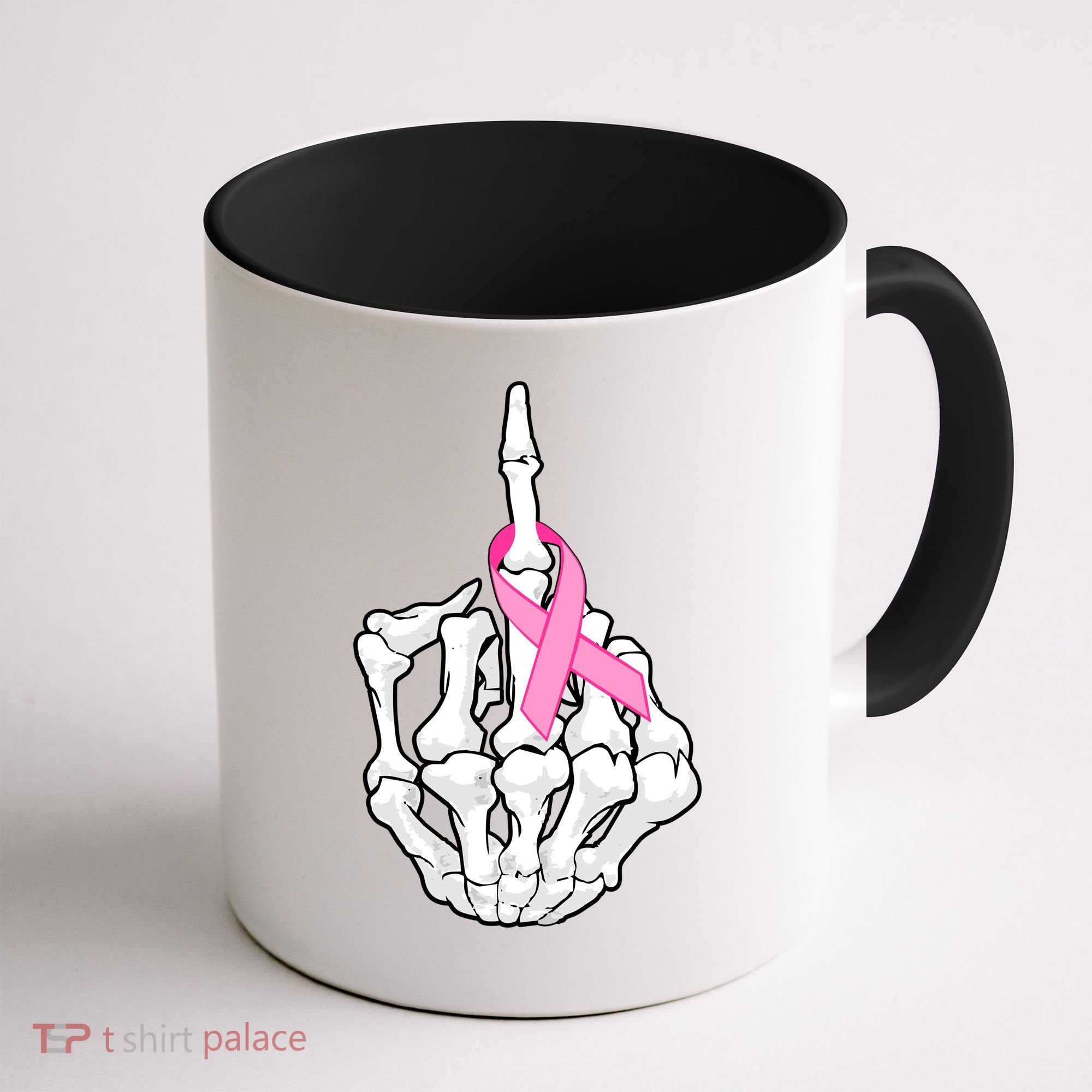 Breast Cancer Skeleton Middle Finger Ribbon Coffee Mug