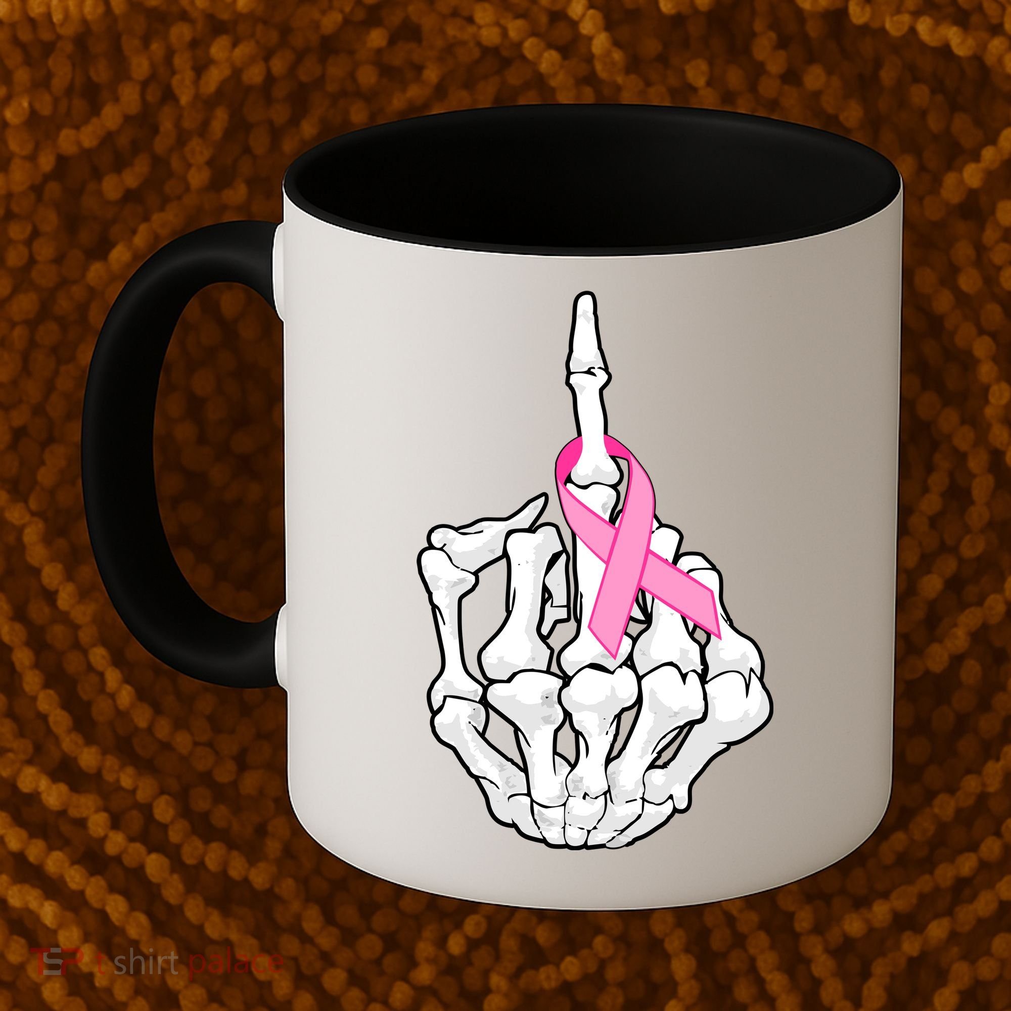 Breast Cancer Skeleton Middle Finger Ribbon Coffee Mug